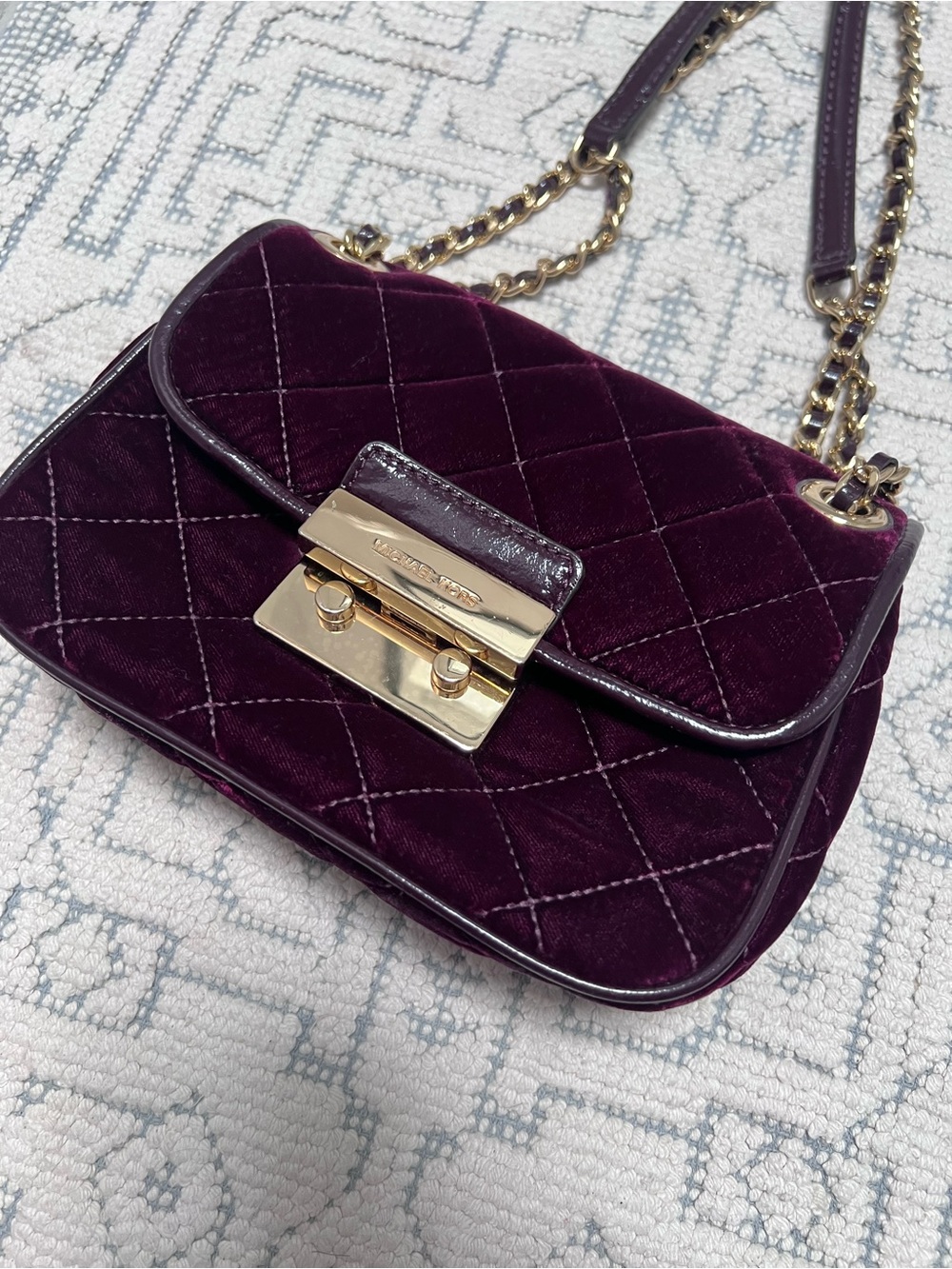 Michael Kors Quilted Velvet Crossbody Bag in Plum with Gold Hardware
